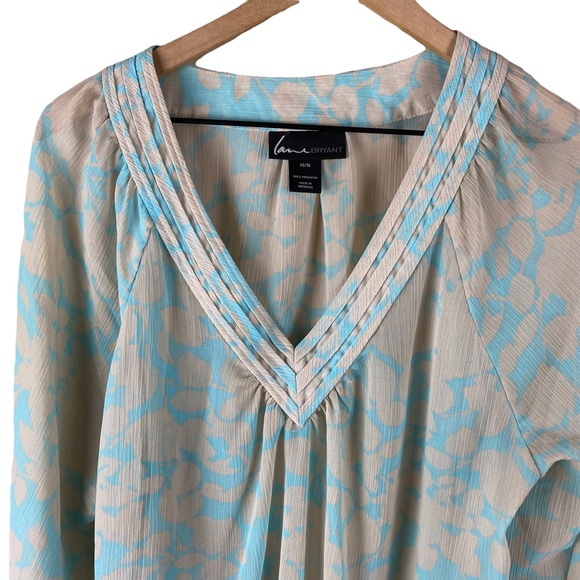 Lane Bryant Tan Blue Sheer Blouse Top 14 16 - Picture 2 of 8